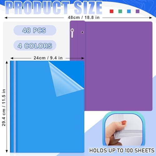 Teling 48 Pcs Clear Front Report Covers with 3 Prong Fasteners, Multicolor - Image 2
