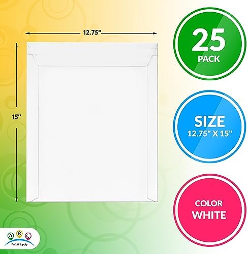 ABC PACK & SUPPLY Rigid Mailers 12.75 x 15 Inch, White Cardboard Envelopes, Self Seal Tear Strip, 550 GSM Paperboard, Stay Flat Design, Pack of 25 - Image 2