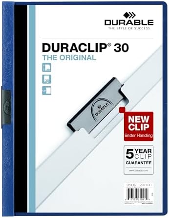 Durable Report Cover with DURACLIP Letter-Size 8.5" x 11" Inches - Holds Up to 30 Pages - Clear Cover and Dark Blue Border - Box of 25 by DURABLEOfficeProducts