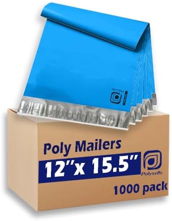 POLYSELLS 1000 pcs 12x15.5 Inches Blue Poly Mailers Shipping Envelopes, Strong Adhesive Sealing, Waterproof, and Tear-resistant Postal Mailing Bags for Clothing and Accessories by POLYSELLS