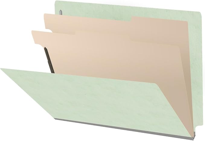 25 Pt. Pressboard Classification Folders, Full Cut End Tab, Letter Size, 2 Dividers, Pale Green (Box of 10) by Ecom+Folders