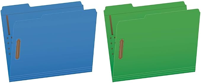 Pendaflex Fastener Folders, 2 Fasteners, Letter Size, Blue and Green, 1/3 Cut Tabs in Left, Right, Center Positions (50 per Box) by Pendaflex