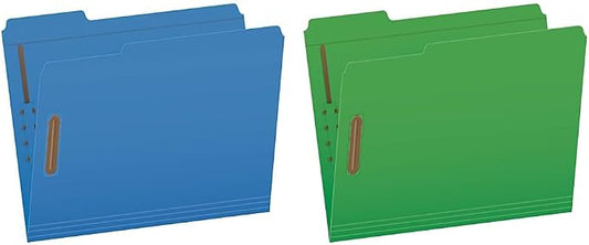 Pendaflex Fastener Folders, 2 Fasteners, Letter Size, Blue and Green, 1/3 Cut Tabs in Left, Right, Center Positions (50 per Box) by Pendaflex