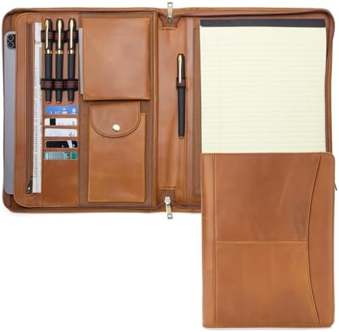 Zippered Leather Portfolio with Front Pocket for 8.5 x 11" Legal Pad by Geslun