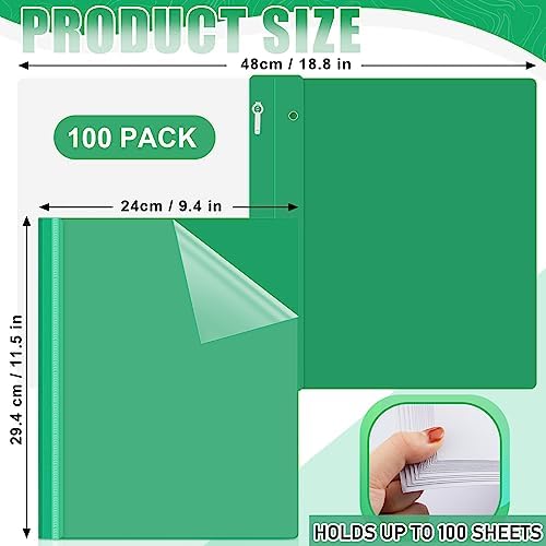 Teling 100 Pcs Clear Front Report Covers with 3 Prong Fasteners, Green - Image 2