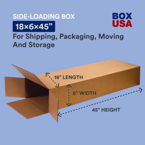 BOX USA Moving Side Loading Boxes Large, 18"L x 6"W x 45"H 5-Pack | Corrugated Cardboard Box for Packing, Shipping and Storage, Kraft - Image 2