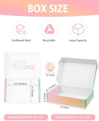 9x6x2 Inch Small Shipping Boxes, 45 Pack Colored Cardboard Boxes, Cute Colored Packaging Box for Gift - Image 2