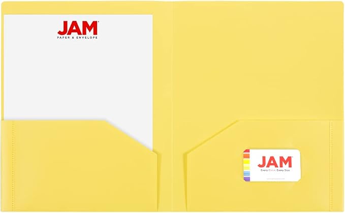 JAM PAPER Heavy Duty Plastic 2 Pocket Extra Tough School Folders - Yellow - 6/Pack - Image 4
