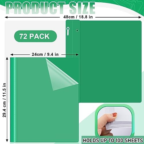 Teling 72 Pack Clear Front Report Covers with 3 Prong Fasteners, Green - Image 2