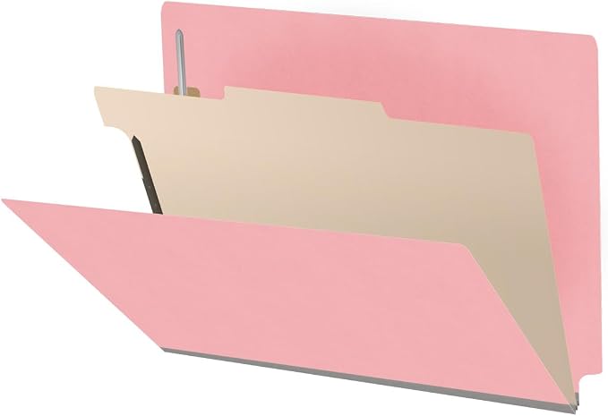 Ecom Folders Heavy Duty Top Tab Classification Folders | Letter Size 18 Pt Stock with 1 Divider | 2/5 Cut Right Position Tab for Medical, Legal and Office Documents | Pink, Box of 10 by Ecom+Folders