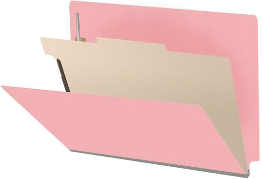 Ecom Folders Heavy Duty Top Tab Classification Folders | Letter Size 18 Pt Stock with 1 Divider | 2/5 Cut Right Position Tab for Medical, Legal and Office Documents | Pink, Box of 10 by Ecom+Folders