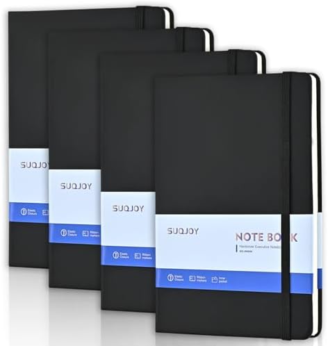 SUQJOY Lined Journal Notebooks, 4 Pack 160 Pages, 5.5x 8.2-Inch Journals for Women Men, Hardcover Notebook with 100 gsm Thick Paper, A5 Size College Ruled Notebook for Writing/Travel/Work (Black-4 Pack) by SUQJOYOFFICE