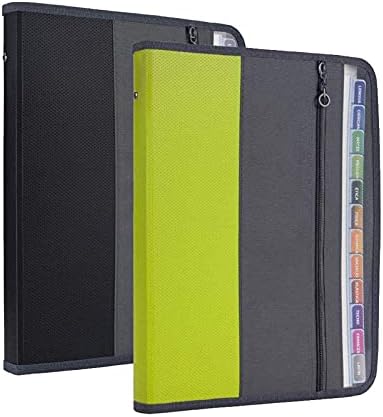 NAFY Expanding File Folders, 2Pack 13 Pockets Document Organizer with Zipper, A4 Letter Size Portable Accordion Expanding File Folders with Multicolor Labels for Office School Supplies (Black+Green) by Nafy