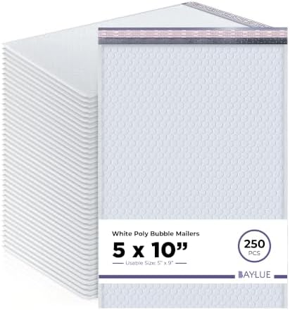 Small Bubble Mailers 5x10, Poly Padded Envelopes #00, 250 Pack Bulk by BAYLUE