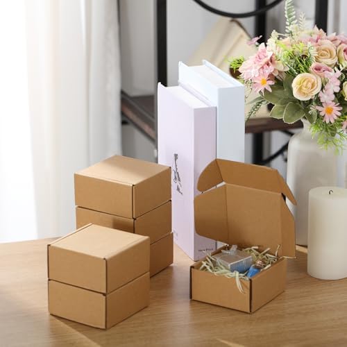 Qilery Shipping Boxes, 4 x 4 x 2 Inches, Brown, 100 Pcs - Image 6