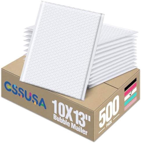 GSSUSA White Bubble Mailers 10x13" Padded Envelopes 500 Pack Self-Seal by GSSUSA