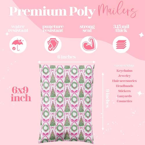 Pretty Package Store Poly Mailers 6x9, Coquette Christmas,100 Pack - Image 2