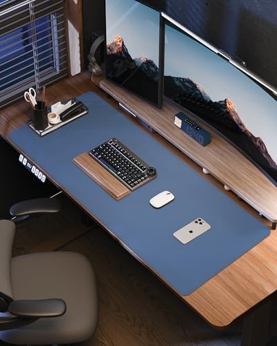 Leather Desk Pad Protector- 48" x 17" Office Desk Mat, Non-Slip PU Leather Mouse Pad, Waterproof Desk Blotter Mat, Desk Cover for Office and Home (Grey Blue) - Image 6