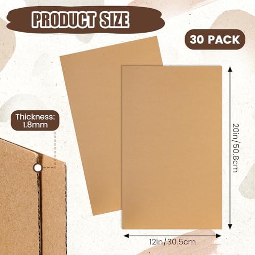 Feifeiya 30 Pack Corrugated Cardboard Sheets 12 x 20 Inch Large Flat Cardboard Sheets Packaging Inserts Flat Square Inserts for Shipping Packing Mailing Crafts - Image 2