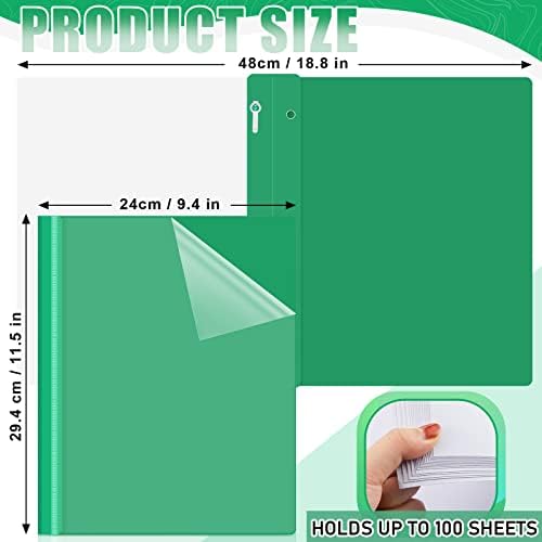 Teling 48 Pcs Clear Front Report Covers with 3 Prong Fasteners, Green - Image 2