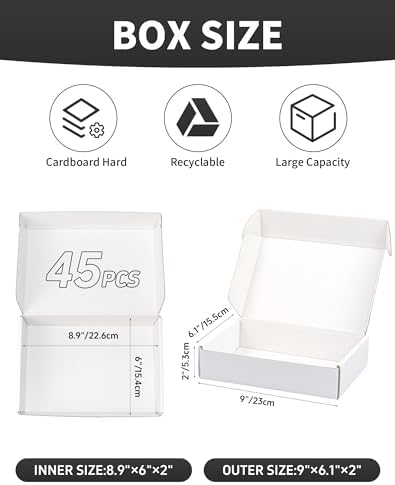 White Shipping Boxes 9x6x2 Inch, Set of 45, Corrugated Cardboard Boxes, Mailer Packaging Boxes for Small Business Gift Literature Shipping - Image 2