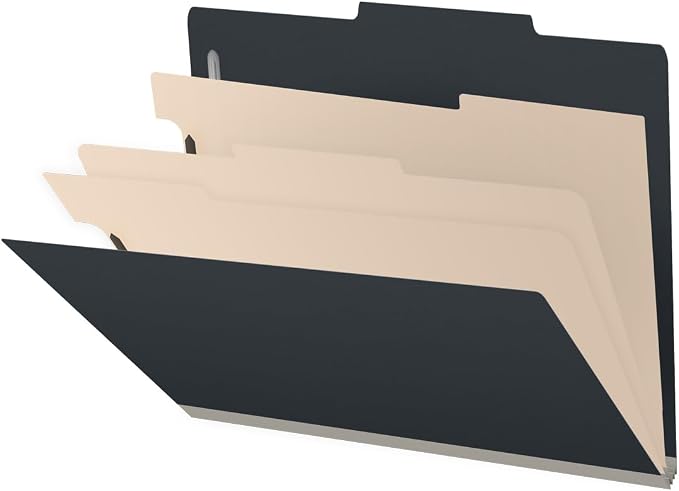 25 Pt. Pressboard Classification Folders, 2/5 Cut ROC Top Tab, Letter Size, 3 Dividers, Black (Box of 10) by Ecom+Folders