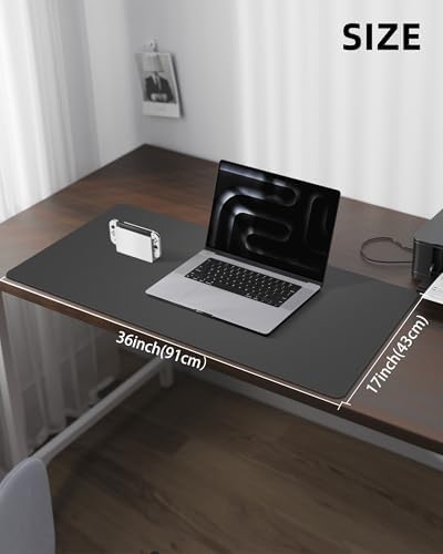 Leather Desk Pad Protector, Large Mouse Pad and Non-Slip Desk Cover, Waterproof PU Leather Blotter Mat for Office and Home (Dark Grey, 36" x 17") - Image 5