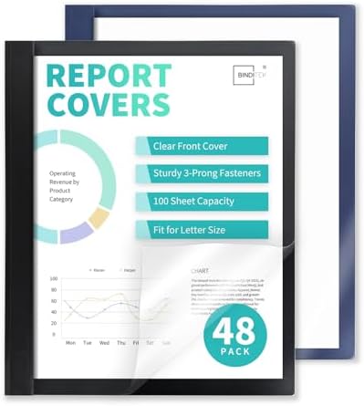 Report Covers with 3 Prongs, 100-Sheet Capacity, Black and Navy, 48 Pack by Binditek