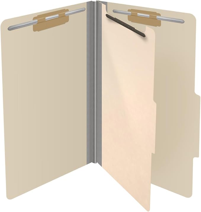 25 Pt. Pressboard Classification Folders, 2/5 Cut ROC Top Tab, Legal Size, 1 Divider, Manila (Box of 10) - Image 4