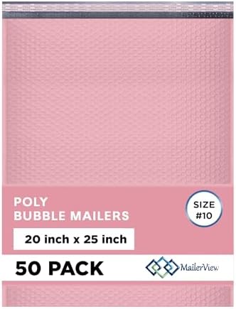 Light Pink Bubble Mailers 20x25, Poly Padded Envelopes #10, 50 Pack by MAILERVIEW