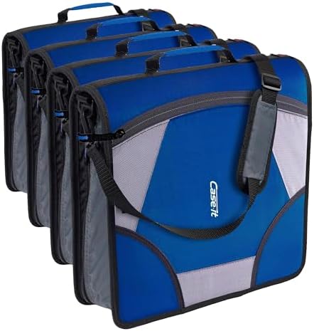 Case-it King Sized Zip Tab School Zipper Binder 4-Inch D-Rings,800 Sheet Capacity,5-Subject Expanding File Folder,Multiple Pockets & Storage Organizer,Shoulder Strap D-186 Midnight Blue(Pack of 4) by Case-it