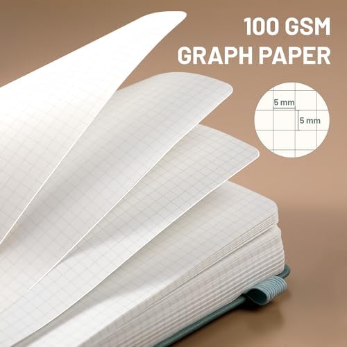 CAGIE Graph Notebook 320 Pages 100 GSM Paper Graphing Grid Journal B5 Hardcover Leather Quad Ruled Notebooks for Engineering, Math, Work, Green - Image 3
