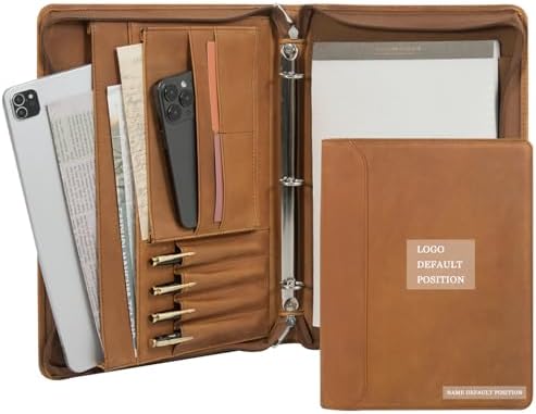 Personalized Genunie Leather Portfolio Binder, Customized Leather Portfolio for Men,Business Portfolio Organizer for A4 Size Notepad, Customized Gift by AZXCG