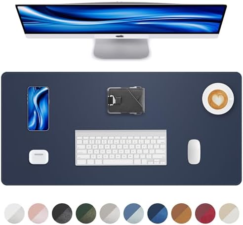 Leather Desk Pad Protector, Mouse Pad, Office Mat, Non-Slip PU Leather Blotter, Laptop Pad, Waterproof Writing Pad for Office and Home (Midnight Blue, 31.5" x 15.7") - Image 2