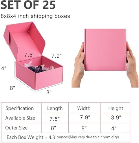 8x8x4 inch Pink Shipping Boxes for Small Business- Set of 25 - Image 2