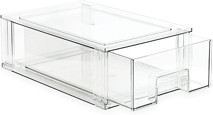 Isaac Jacobs Medium Stackable Organizer Drawer (12.5” x 8.3” x 4.1”), Clear Plastic Storage Box, Pull-Out Bin, Home, Office, Closet & Shoe Organization, BPA-Free, Food/Fridge/Freezer Safe (Medium) - Image 3