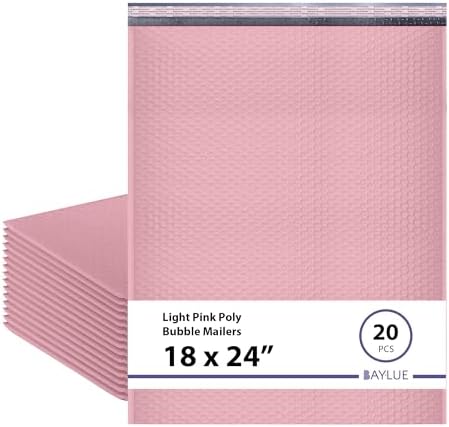 Light Pink Bubble Mailers 18x24, Poly Padded Envelopes #9, 20 Pack by BAYLUE