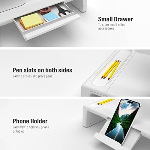 OImatser Monitor Stand Riser with USB 3.0 Hub & Type-C Port, Foldable Adjustable Computer Stand with Storage Drawer, Pen Slot & Phone Holder, Space Saving Laptop Stand for Home Office Desk Organization (White-3.0 HUB-Adapter) - Image 6