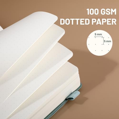 CAGIE Bullet Dotted Journal Notebook 320 Pages 100 GSM Paper Hardcover A5 Dot Grid Notebook Leather Journals for Writing Women Men Work Journaling, Green - Image 3