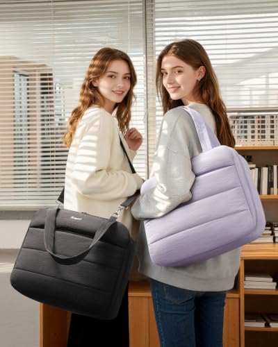 Puffer Zipper Binder 3 Ring with Pencil Pouch, 3" D-ring Binder with Zipper and Shoulder Strap, 600 Sheets Capacity Zip Up Binder with 15.6" Laptop Pocket, Binder Bag for School College Office, Purple - Image 2