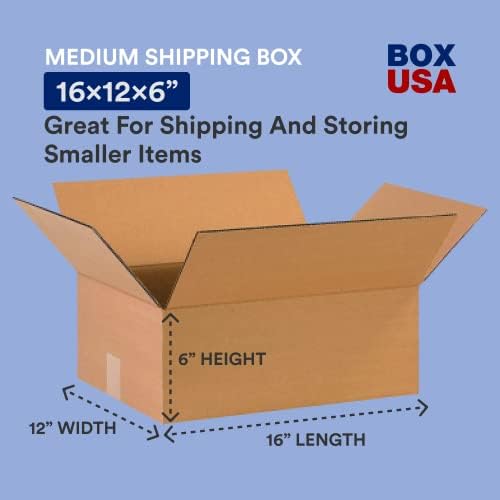 BOX USA 16 x 12 x 6 Corrugated Cardboard Boxes, Flat 16"L x 12"W x 6"H, Pack of 25 | Shipping, Packaging, Moving, Storage Box for Home or Business, Strong Wholesale Bulk Boxes - Image 2