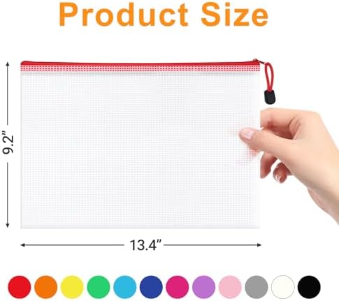 12Pcs A4 Letter Size Mesh Zipper Pouch Bags, 12 Colors - Image 2