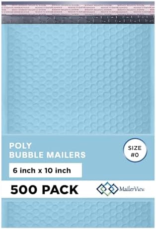 Light Blue Bubble Mailers 6x10, Poly Padded Envelopes #0, 500 Pack by MAILERVIEW