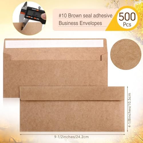 Jutom #10 Letter Size Kraft Envelopes, Brown, 500 Pcs - Image 2