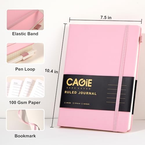 CAGIE Lined Journal Notebook, 320 Pages College Ruled Notebook, 100 Gsm Paper Thick Journal, B5 Hardcover Leather Journals for Writing Women, 7.6x10 In, Pink - Image 5
