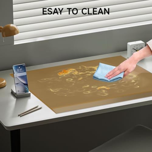 VASUHOME 32" x 20" Brown Tempered Glass Desk Mat - Multi-Functional Desk Pad for Keyboard and Monitor Protection, Dry Erase Surface, Ideal Table Top Protector for Home & Office - Image 4