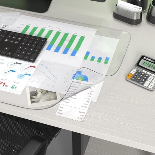Oterri Clear Writing Desk Pad, 23.6’’x13.7” Heat Resistant Waterproof PVC Round Edge Durable Desk Protect Mat, Anti-Static Writing Mat Table Protector by Oterri