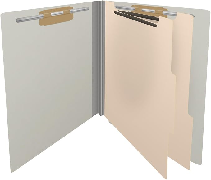 25 Pt. Pressboard Classification Folders, Full Cut End Tab, Letter Size, 2 Dividers, Light Gray (Box of 10) - Image 4