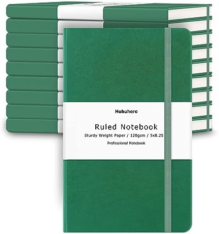Huhuhero 10 Pack Lined Notebook Journals, College Ruled 5.25"×8.25", Green by Huhuhero