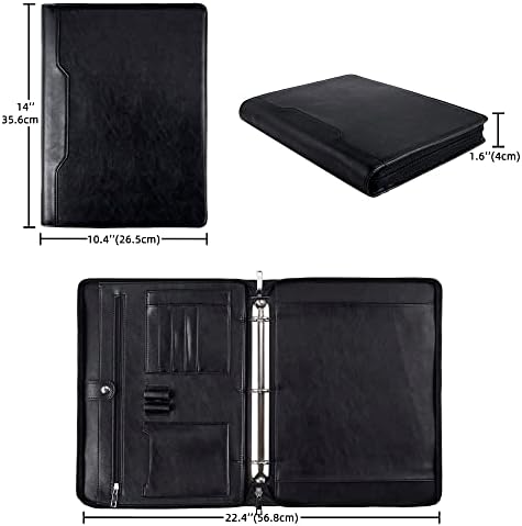 Vegan Leather Portfolio Binder, 3 Ring Binder Padfolio for Women, Black Leather Binder Leather Folder, Handmade Portfolio Oranizer, Personalized Resume Portfolio Folder (Black, Custom) - Image 2
